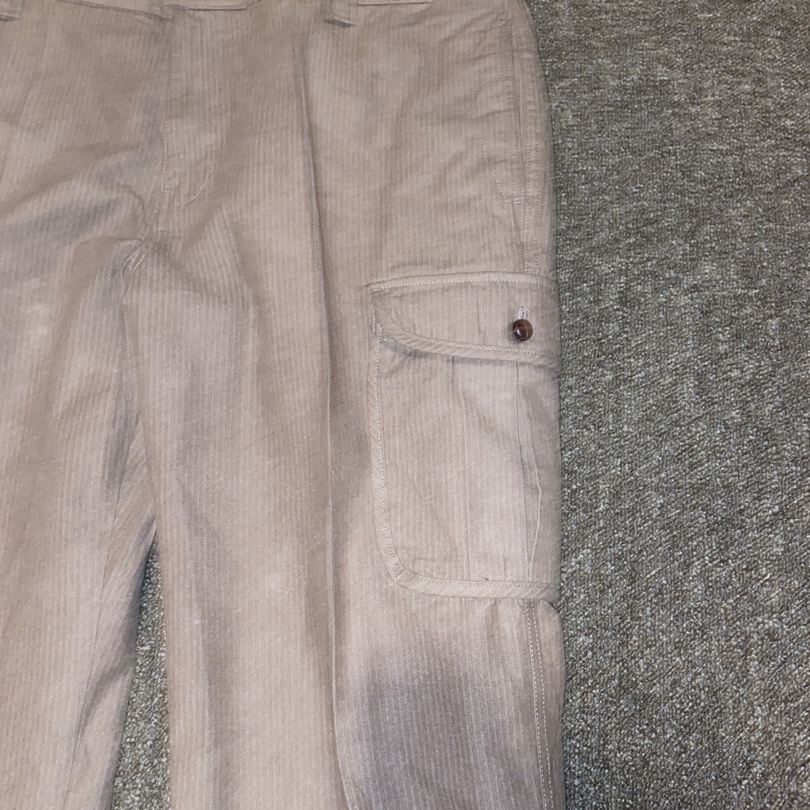 Rare Vintage Chaps By Ralph Lauren Bison Brown Cargo Leather Button Pants 40/32 image 2