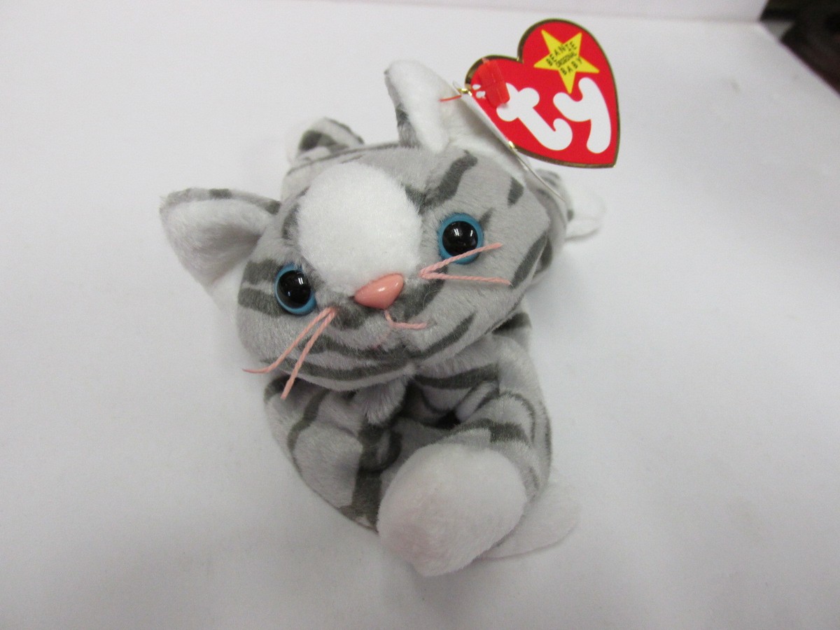 Ty Beanie Baby Prance, Silver Tabby Feline, Kitty Cat PRISTINE