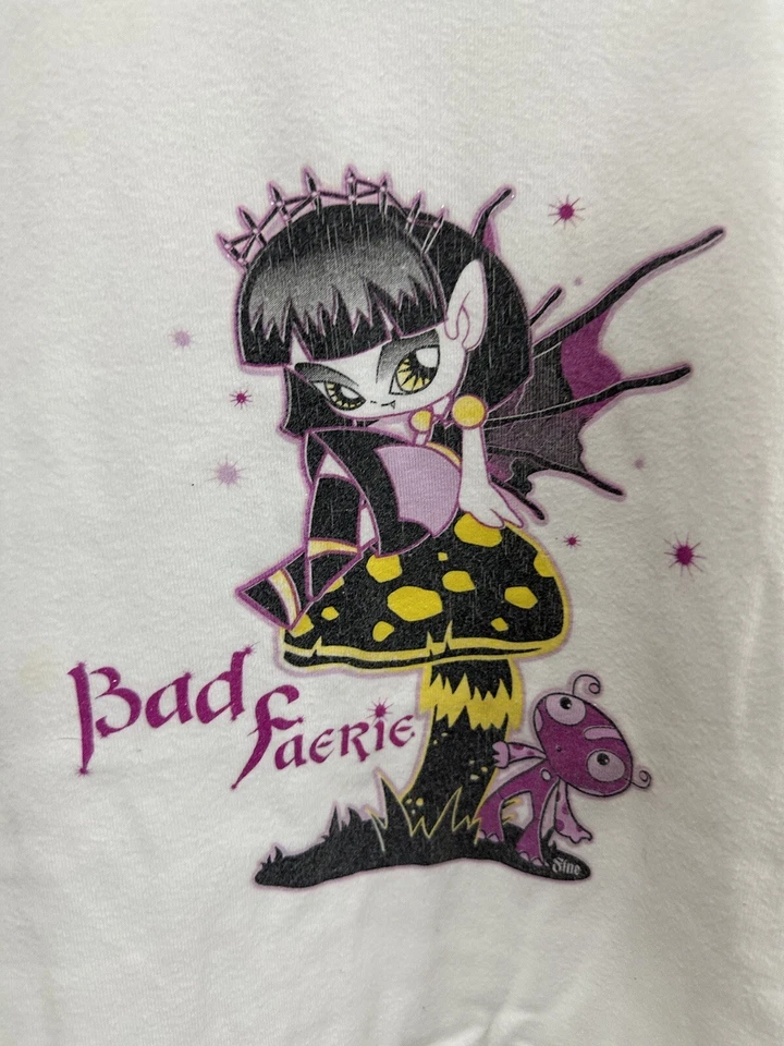 VTG Bad Faerie Y2K Crazy Fairy Baddie Goth Skate Emo Grunge Ringer T-Shirt M - Image 2 of 4