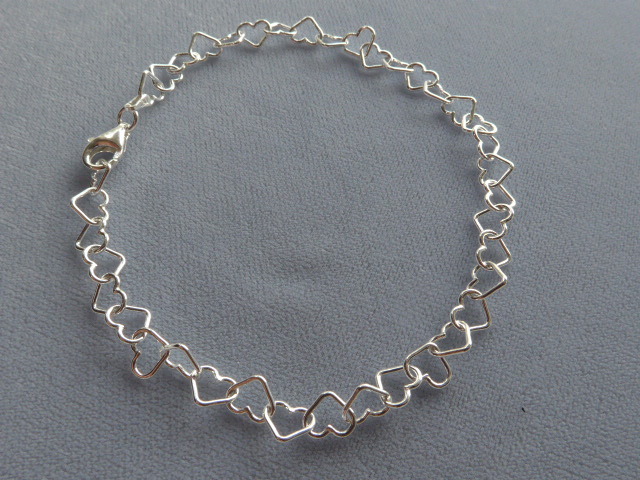 9 3/4" STERLING SILVER ANKLE BRACELET- OPEN HEART LINK- 7mm-MADE IN ITALY 925