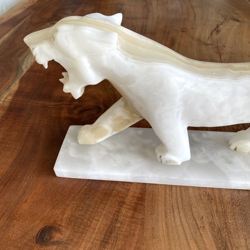 Vintage Carved Marble Cougar Tiger Sculpture Statue Figurine 15"' Long 6" Tall - Picture 5 of 11