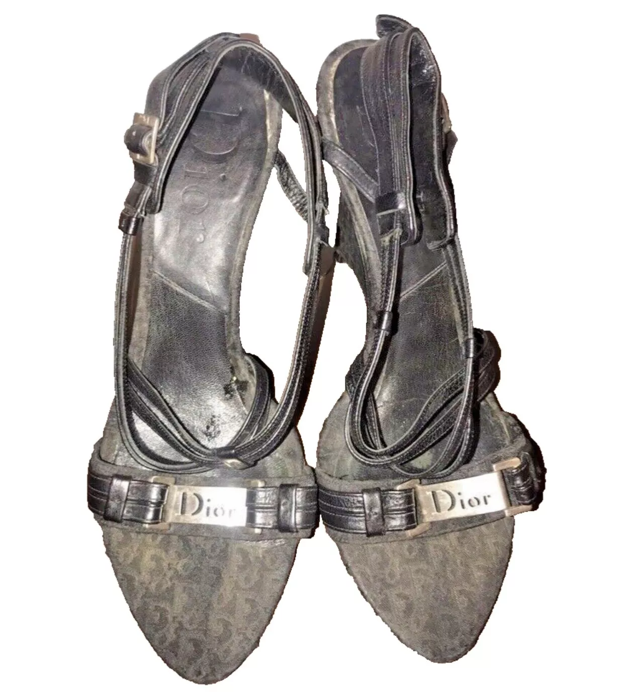 Sandales coin monogramme monogramme noires emblématiques Christian Dior taille 40,5