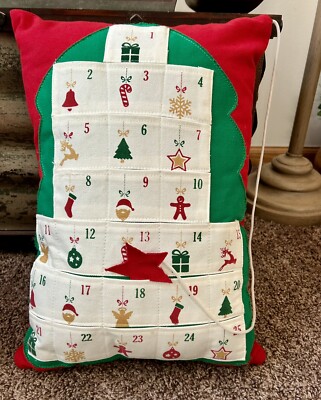 Pottery Barn ADVENT CALENDAR Pillow RED Christmas Tree 18 X 12 canvas  Quality
