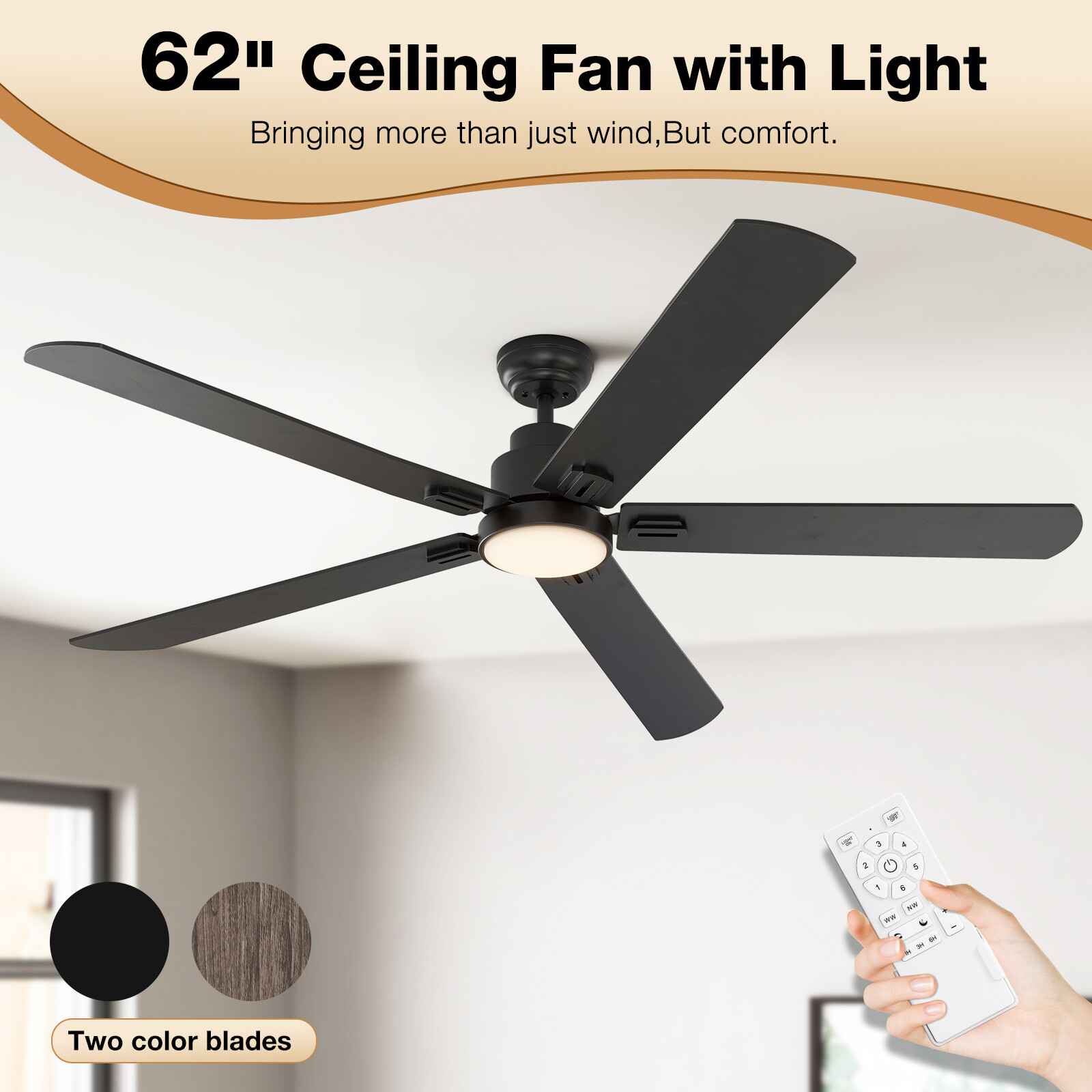 Energy-Efficient Ceiling Fan with LED Light and Remote Control-image