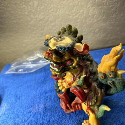 Vintage Colorful Resin Statue Figurine Sculpture Foo Dog 7" x 7" x 5" - Picture 4 of 5