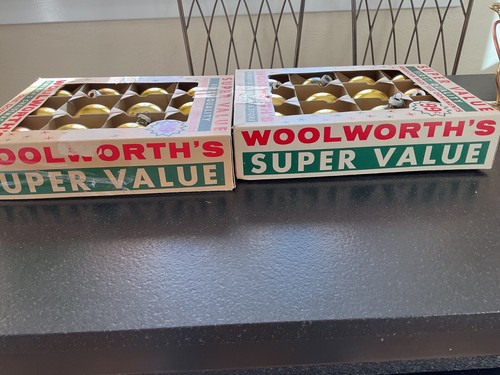 2 Dozen Vintage Woolworth Shiny Brite Gold Ball Ornaments in Box - Picture 6 of 8