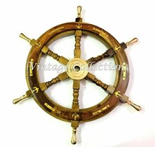 61cm Antik Nautisch Holz Schiff Rad Piraten Captain Messing Boot Lenkrad Heim