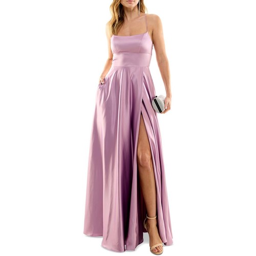 B. Darlin Womens Purple Satin Lace-Up Evening Dress Gown Juniors 13/14 BHFO 8667