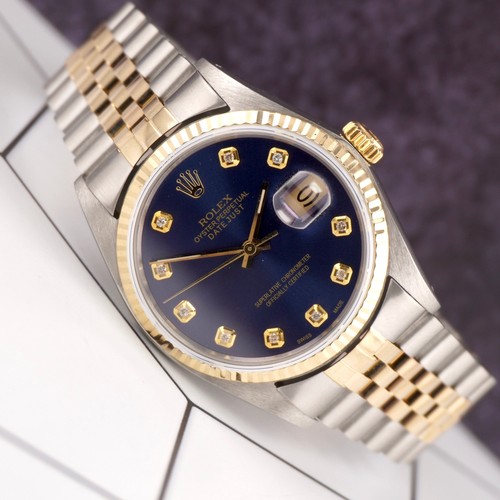 Rolex Datejust 36mm Yellow Gold Fluted Dark Blue Diamond Dial Jubilee Watch - Picture 12 of 12