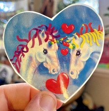 Vintage 80s Sticker: Large Lisa Frank Unicorn Heart Sticker, Trimmed READ