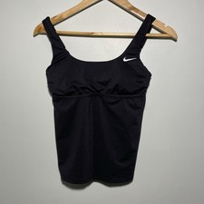 Nike Swim Women  s Solid Black Logo Essential Scoop Neck Tankini Top Size Small