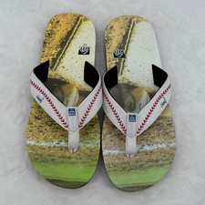 Reef Fanning Flip Flops Mens Size 12 Baseball Stitch Graphic Print Bottle Opener
