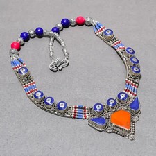 Yellow Coral Lapis Lazuli Handmade Bohemian Jewelry Nepali Necklace 18