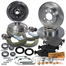 2x BREMSSCHEIBE + BREMSKLÖTZE VORNE + 2x BREMSTROMMEL HINTEN FÜR OPEL CORSA B
