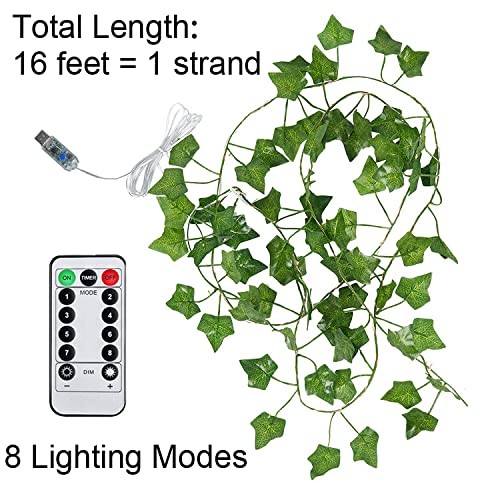 21 Fuß gefälschte Ranken mit 50 LED USB betrieben Lichterkette, Kunstpflanzen, - Bild 3 von 7