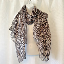 Animal Print Fashion Scarf Rectangle  zebra leopard crinkle 45x72 THREAD PULLS