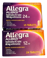 Lot of 2 Boxes (12 + 24 HR) Allegra Allergy (Both Past Expiry 7 & 8 /25) 39 Tabs