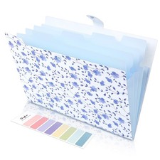Expanding File Folder with 5 Pockets Floral Accordion File Organizer Blue