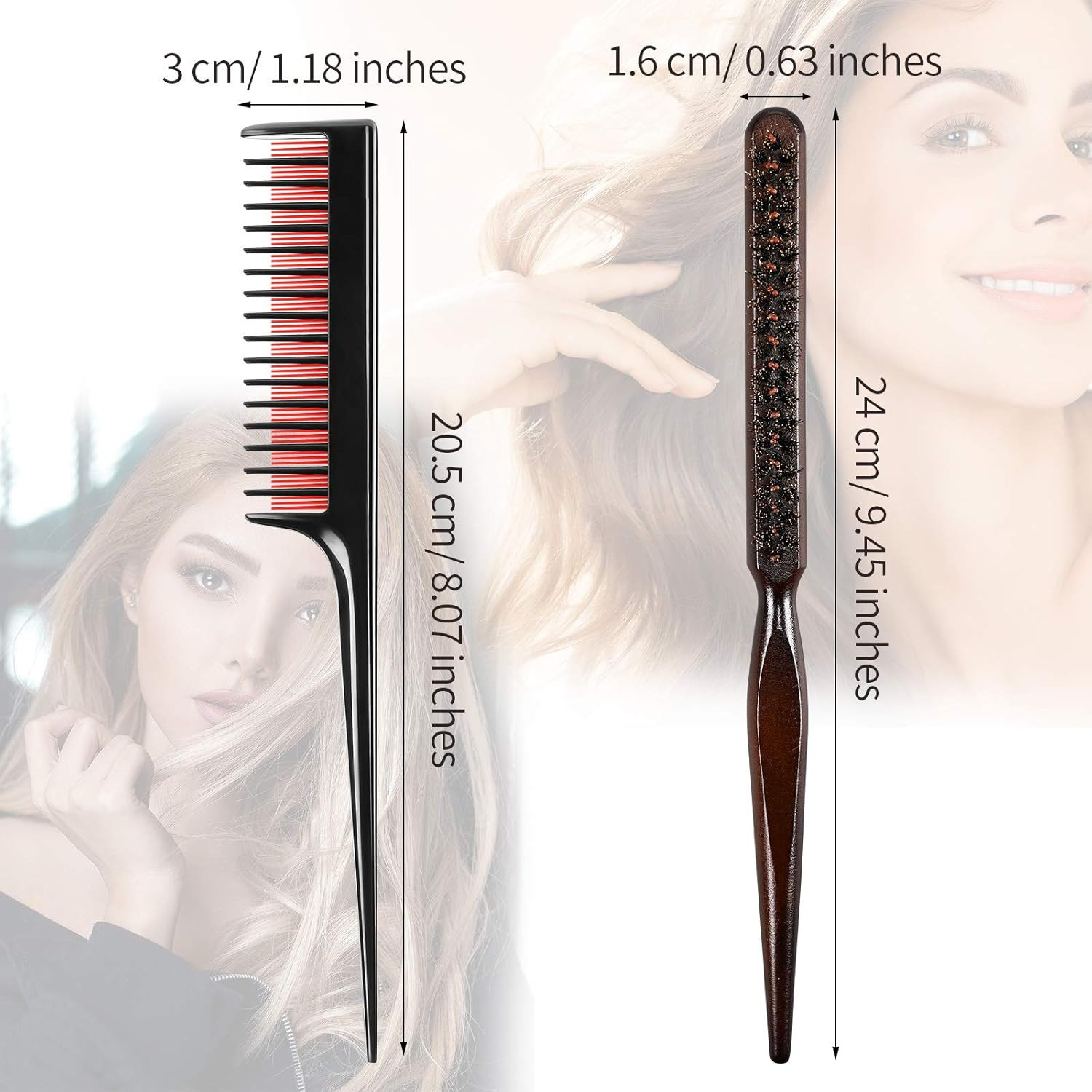 3 Pcs Hair Teasing Comb Set Includes 2 Nylon Triple Comb and Boar Bristle Teaser