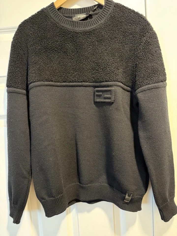 FENDI Mens Wool Pullover/Sweater Black Long Sleeve Crew neck Sz L - Image 3 of 4