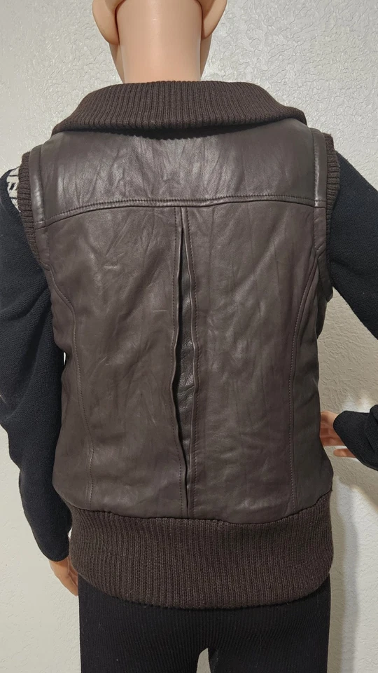 Chaleco Y2K 100% PIEL DE OVEJA Forrado Cuero Australiano Suave Duradero Cálido Marrón Foto 4 de 4