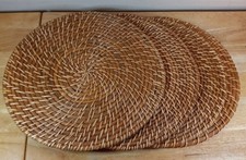 Set of 4 Woven Wicker Rattan I3  Round Place Mats Tan Brown MINT EUC