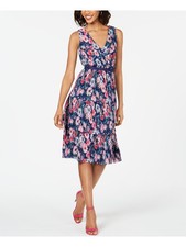 ADRIANNA PAPELL Womens Navy Sleeveless Below The Knee Sheath Dress 0