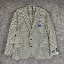 Stafford Sport Coat Mens 46 Short Green Wool Poly Houndstooth Tweed Blazer