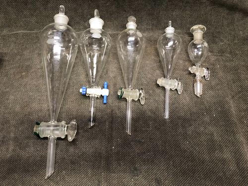 LOT 5 each Glass Separatory Funnel   NICE!!