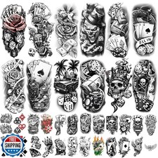 77 Sheets Casino Temporary Tattoo for Women Men, 17 Sheets Half Arm Large Pok