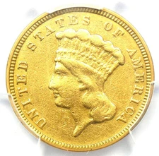 1854 Three Dollar Indian Gold Coin $3 - Certified PCGS VF Details - Rare Coin!
