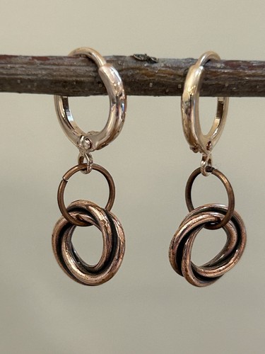 Copper Love Knot Earrings On Hoop Earring Wires Sundance Treasures Jewelry - Picture 2 of 5