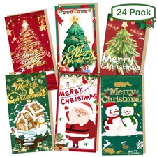 PINKEESEA Christmas Money Cards with Kraft Envelopes - 24 Money Holder Christ...