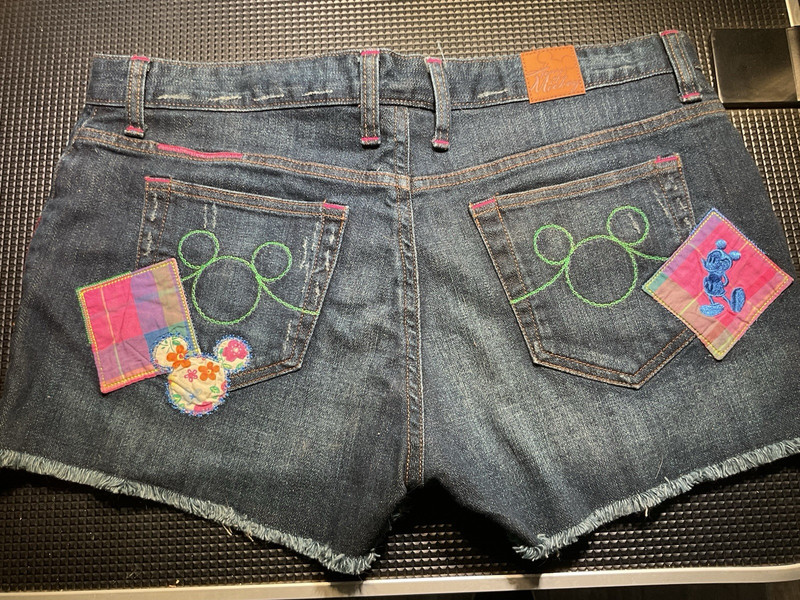 Disney Parks Girls Patchwork Denim Shorts Mickey Mouse Size 10 Frayed Hem