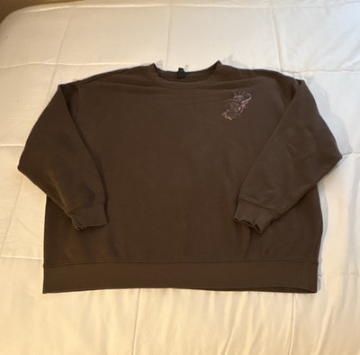 Wild Fable Brown Crew Neck Pullover Sweatshirt Mushroom Graphic Unisex L