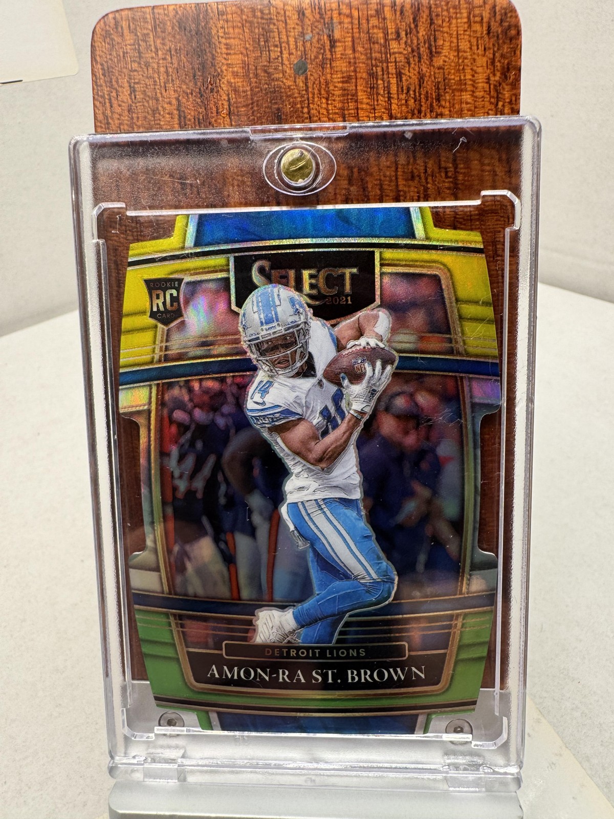 2021 Panini Select #73 Amon-Ra St. Brown Green and Yellow Prizm Die Cut