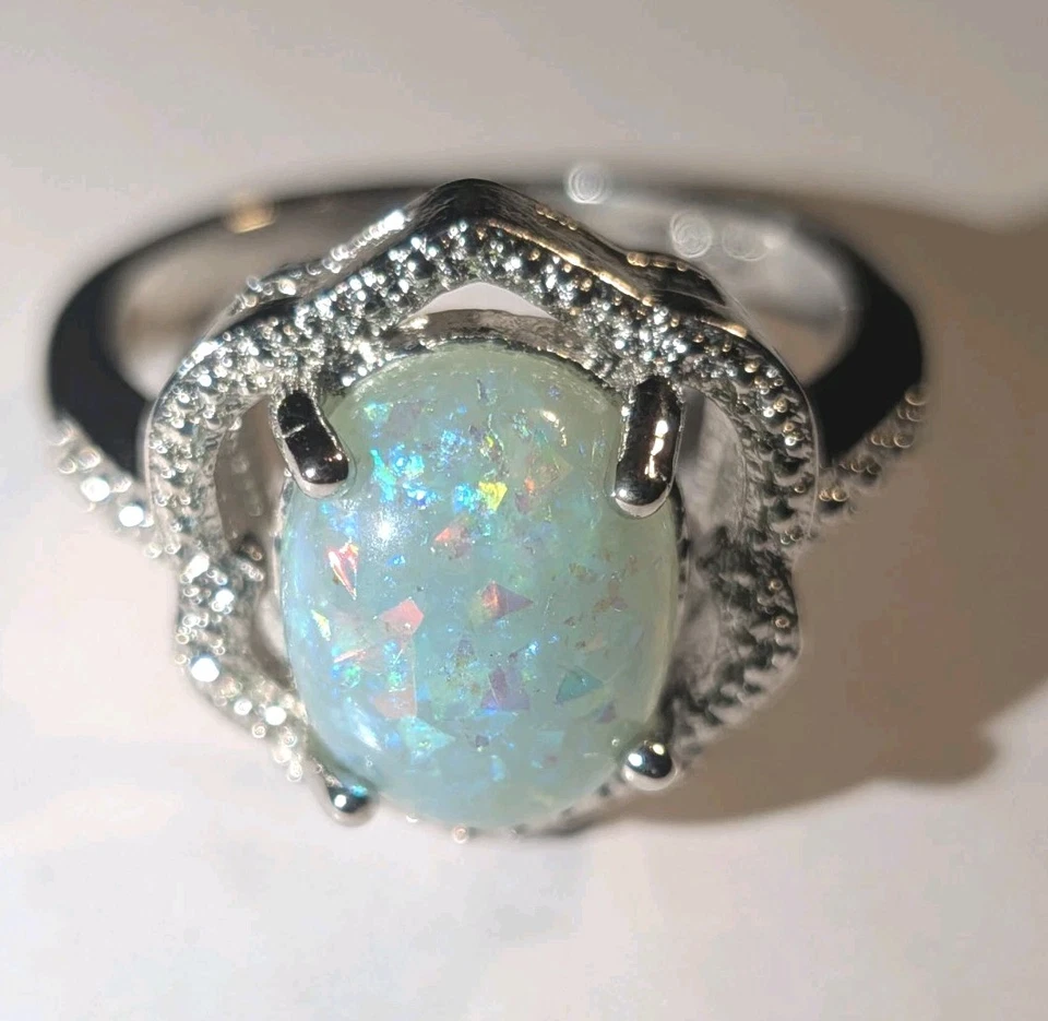 Anillo de plata de ley 925 ovalado azul brillante ópalo zafiro piedras preciosas joyería talla 6 Foto 4 de 4