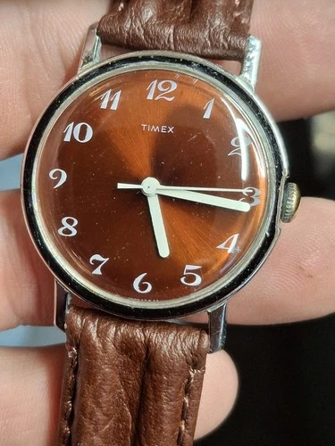 Timex Mercury 1972 Silver Tone Root Beer Dial Mens Vintage 1970s Mechanical...