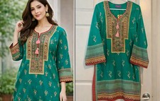Sana Safinaz Pakistani Kurta Small Green Embroidered Kurti Shirt Only NWT