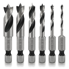 6Pcs Brad Point Drill Bits Set1/4-Inch Hex Shank HSS Stubby Drill Bit for Wood 