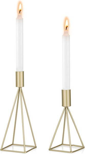 KerzenstäNder Set 2Er Vintage Metall Deko Tischleuchte Hochzeit Wohnzimmer Gold-image