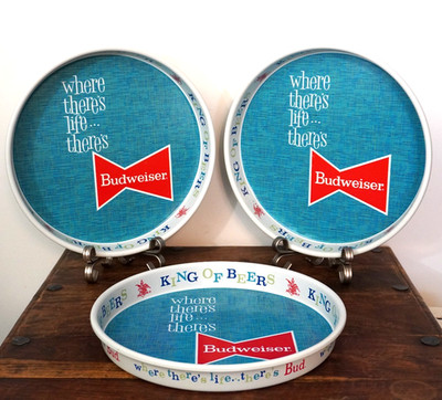 Lot of 3 - Vintage ''Where There's Life....There's Budweiser'' 13'' Tin Trays