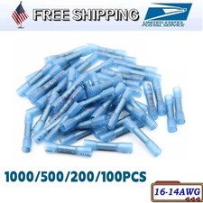1000Pcs 14-16AWG Blue Heat Shrink Butt Wire Connectors Waterproof Seal Terminals