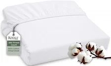 300 Thread Count 100% Long Staple Combed Cotton Fitted Sheet Queen - Super So...
