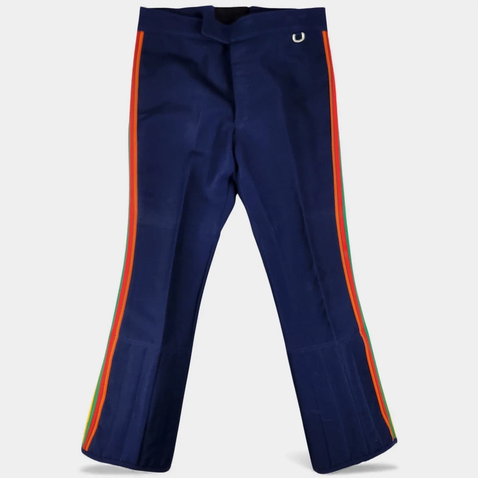 Pantalones de esquí Obermeyer vintage adulto 32SR mezcla de lana azul marino arco iris rayas Japón Foto 2 de 4