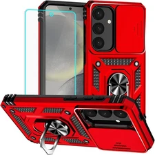 For Samsung Galaxy S25 Red Case Shockproof Protective Cover & Screen Protector 