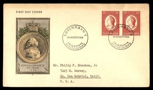 Mayfairstamps Denmark FDC 1954 Kunstakademiets Stiftelse First Day Cover aax_555