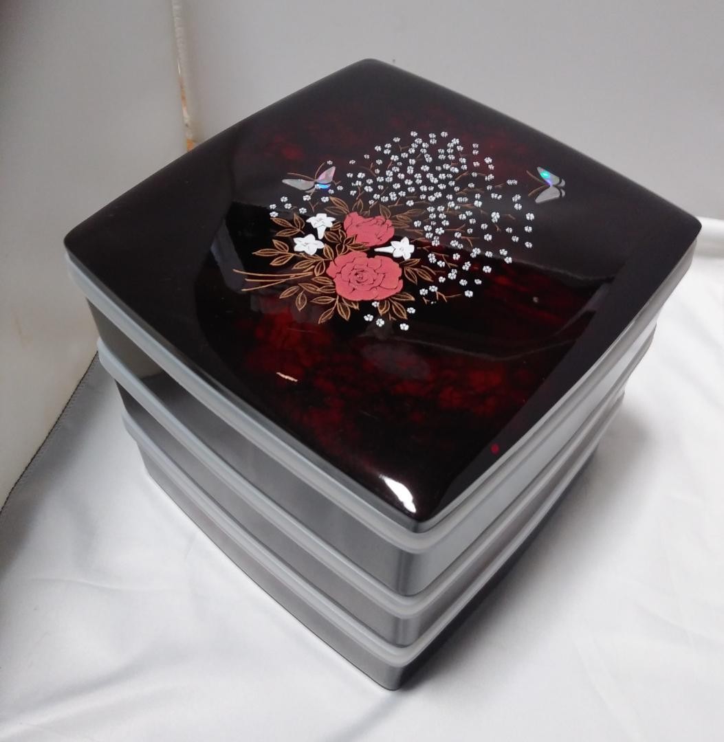 Jubako Bento Box Japonés Kishu Laca Kishu Caja de tres niveles con t