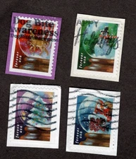 #5816-19 Snow Globes Stamps, Used Set of 4, Forever, On Paper