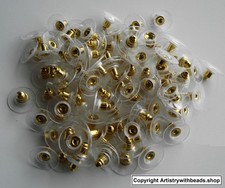 EARRING BACKS, Clutches, 100 No Pitch, Gold Pl Bullet 12mm Plastic Discs FPE012C